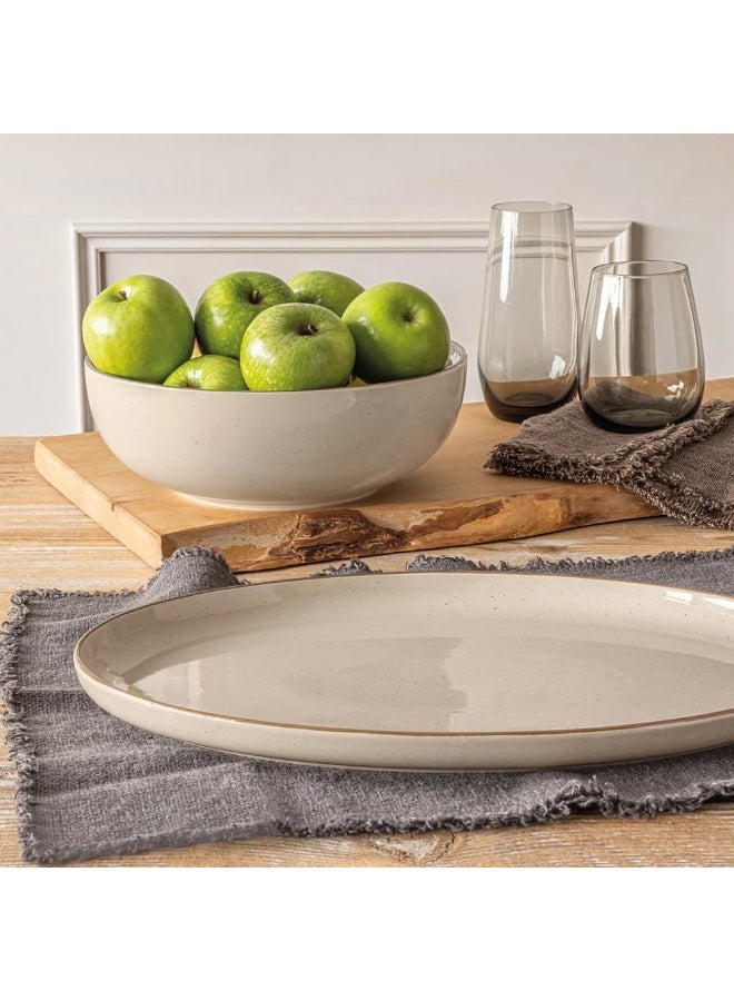 over&back Options Stoneware 2 Piece Serving Set, Durable Everyday Serveware, 1 x Serving Bowl - 25.7 cm / 2.89 L & 1 x Serving Platter - 40.8 x 27.3 cm - Linen Cream - Image 3